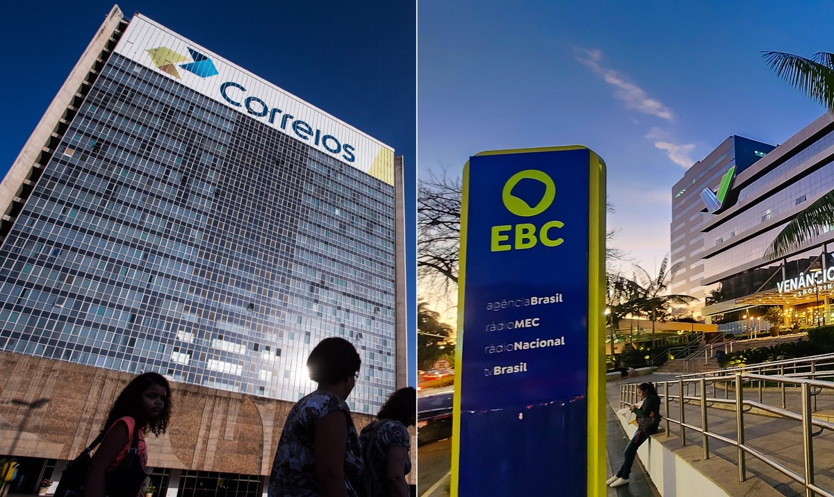 Os edifícios-sede dos Correios e da EBC, em Brasília — Foto: André Coelho / Agência O Globo e Rafa Neddermeyer/Agência Brasil