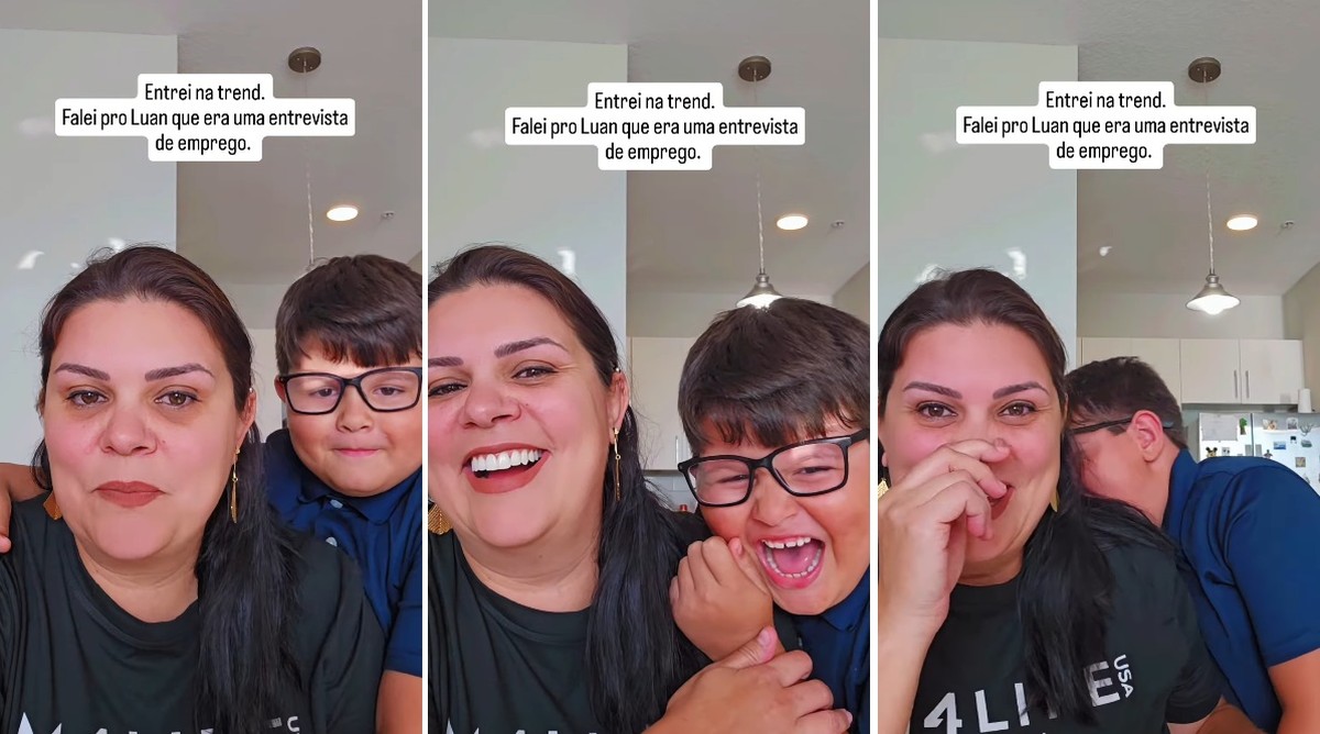 Mãe faz entrevista de emprego divertida e filho não consegue conter o riso Foto: Reprodução