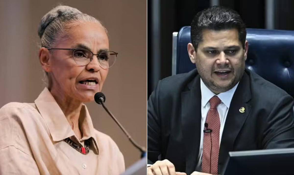 Câmara aprova simplificação do licenciamento ambiental para empreendimentos estratégicos Alteração no licenciamento ambiental opõe Marina Silva e Davi Alcolumbre (Foto: Sergio Lima/AFP e Andressa Anholete/Agência Senado)