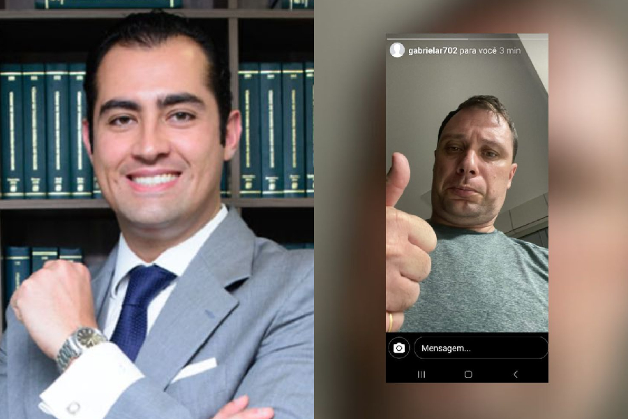 Advogado Eduardo Kuntz, e uma selfie de Mauro Cid em comunicação clandestina pelo perfil @gabrielar702 (Foto: Reprodução)