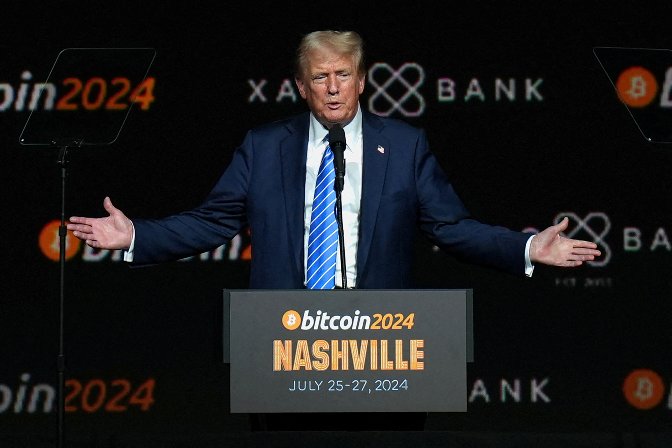 Presidente dos EUA, Donald Trump, durante conferência sobre criptomoedas, em Nashville, no Tennessee (Foto: REUTERS/Kevin Wurm)