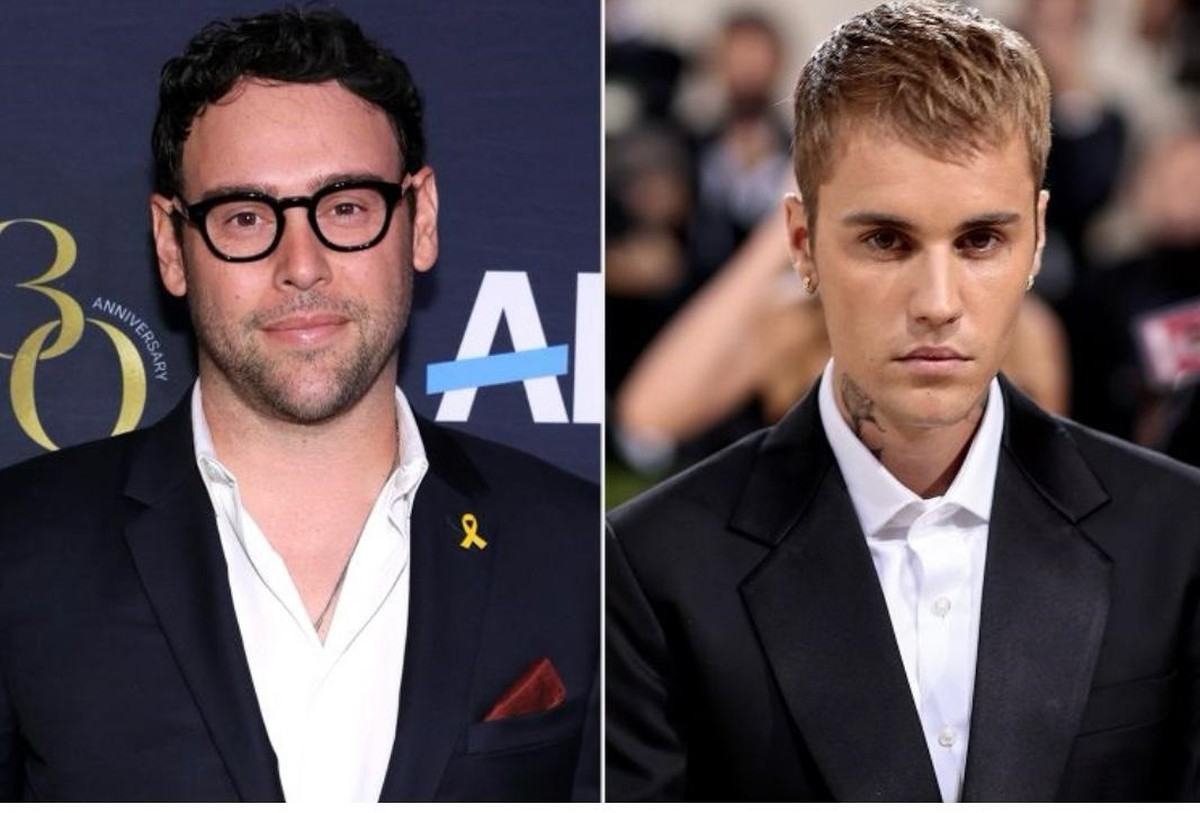 Justin Bieber fecha acordo de US$ 30 milhões após romper com empresário Scooter Braun e Justin Bieber — Foto: Reproduções