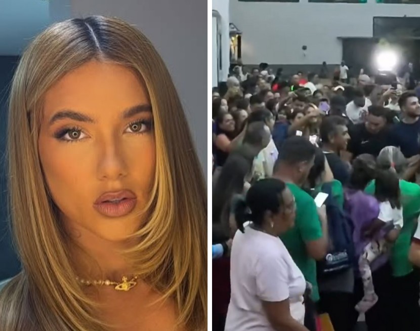 Católico ataca Virginia durante romaria e a deixa ferida com chifre Virginia Fonseca é cercada por fãs em igreja (Foto: Reprodução)