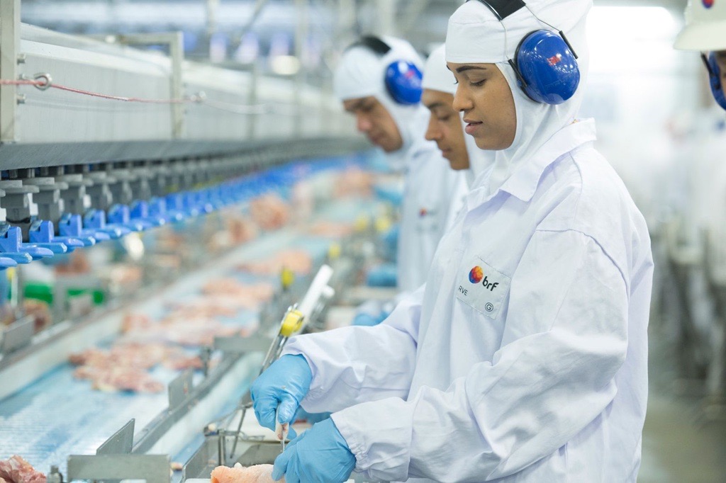 Trabalhadores em fábrica da BRF (Foto: Divulgação)