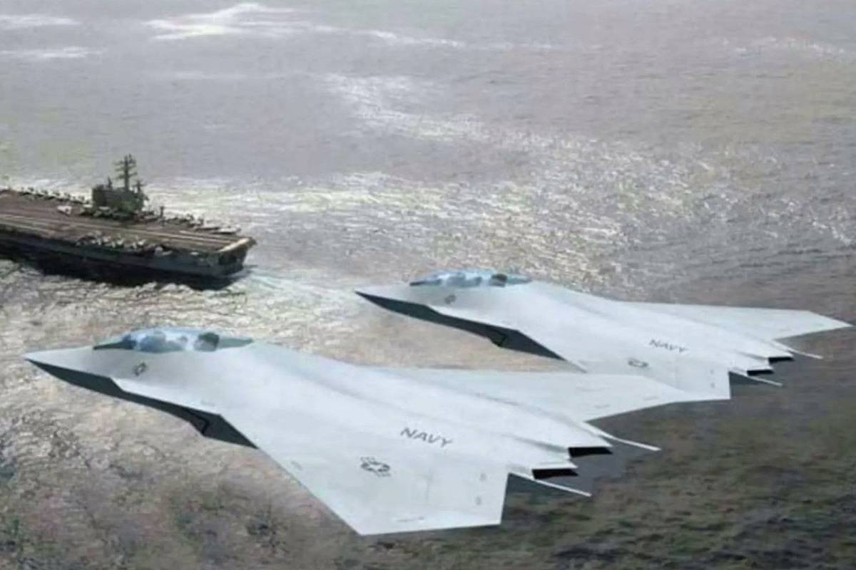 Trump desiste de projeto de caça de 6ª geração da Marinha dos EUA Uma das imagens da Boeing ilustrando como seria o novo caça naval da empresa (Foto: Boeing/Divulgação)