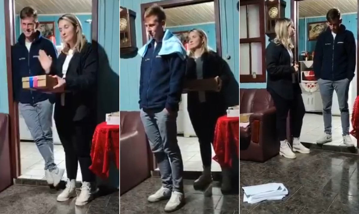 Mulher revela traição em chá de revelação e causa polêmica no RS Mulher viraliza ao expor traições do marido na frente da família (Foto: Reprodução X)