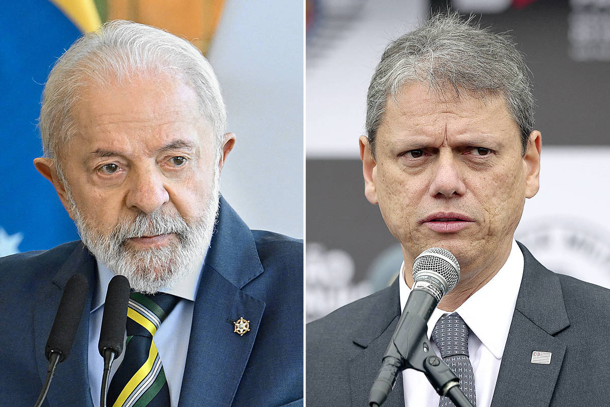 Montagem com o presidente Lula (PT) e o governador Tarcísio de Freitas (Republicanos), que aparecem tecnicamente empatados na nova pesquisa Quaest para a eleição presidencial de 2026 (Foto: Reprodução)