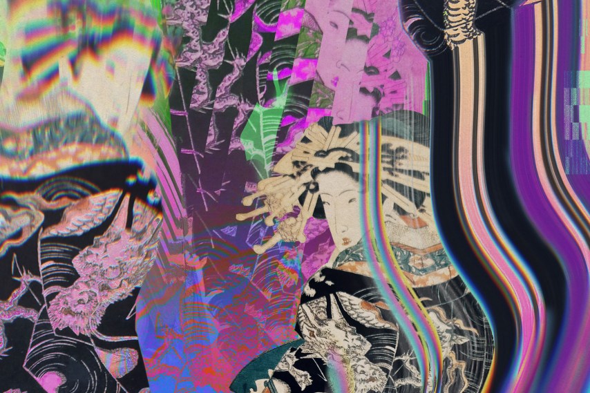 Versões glitched da Courtesã, Unryu Uchikake no Oiran de Keisai Eisen - Stephanie Arnett/MIT Technology Review (Foto: Domínio Público)