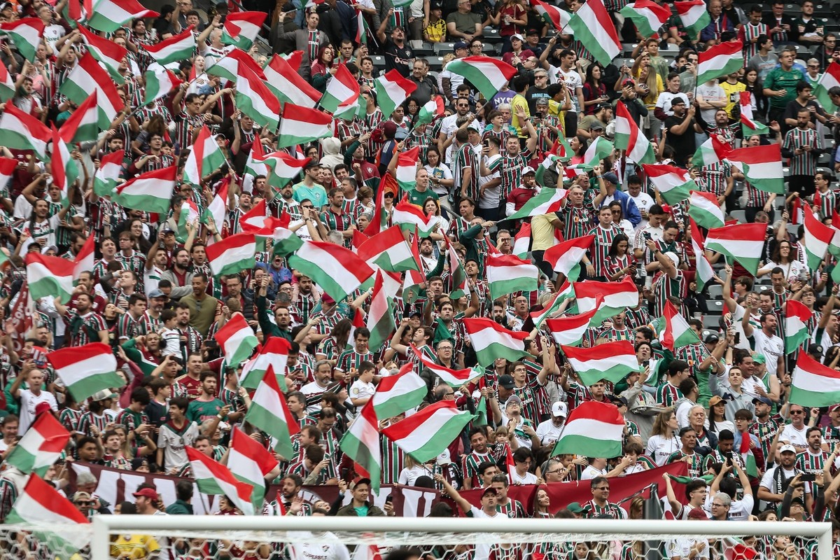 Fluminense distribui bandeirinhas nos EUA e anima torcida para o Mundial Torcida do Fluminense no Metlife (Foto: Divulgação)