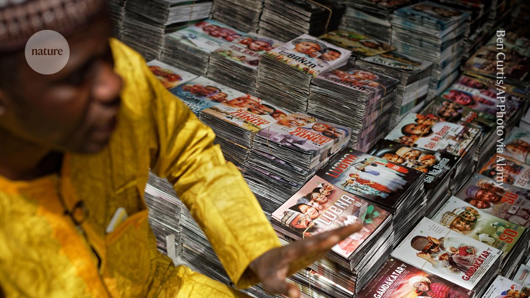 Cientistas buscam incluir idiomas africanos em modelos de inteligência artificial Um comerciante vendendo DVDs em língua hausa no mercado de Kano, no norte da Nigéria. (Foto: Ben Curtis/AP Photo via Alamy)