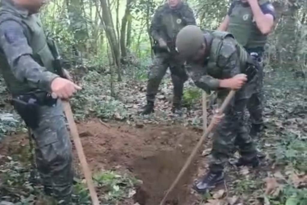 GCM descobre cemitério clandestino com 12 ossadas na zona sul de São Paulo Ossadas estavam em covas em área verde no Jardim Apurá, na zona sul de São Paulo (Foto: Reprodução/GCM)