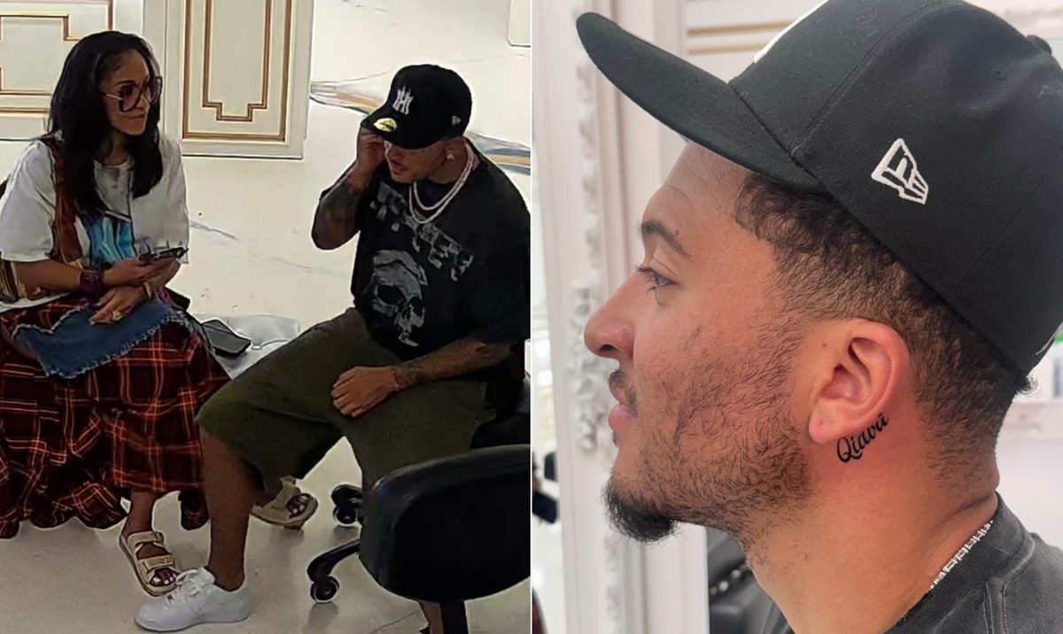 Jadon Sancho tatuou o nome do meio da namorada, a rapper Saweetie — Foto: Reprodução/Redes sociais