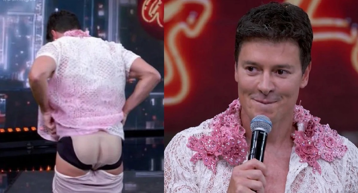 Rodrigo Faro gera polêmica com cena inusitada no Domingão com 'désirée' à mostra Rodrigo Faro no 'Domingão com Huck' (Foto: Reprodução/TV Globo)