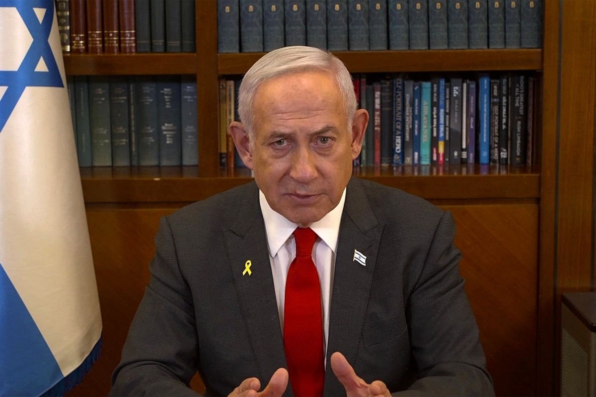 Primeiro-ministro de Israel, Benjamin Netanyahu, durante pronunciamento (Foto: GPO/AFP)