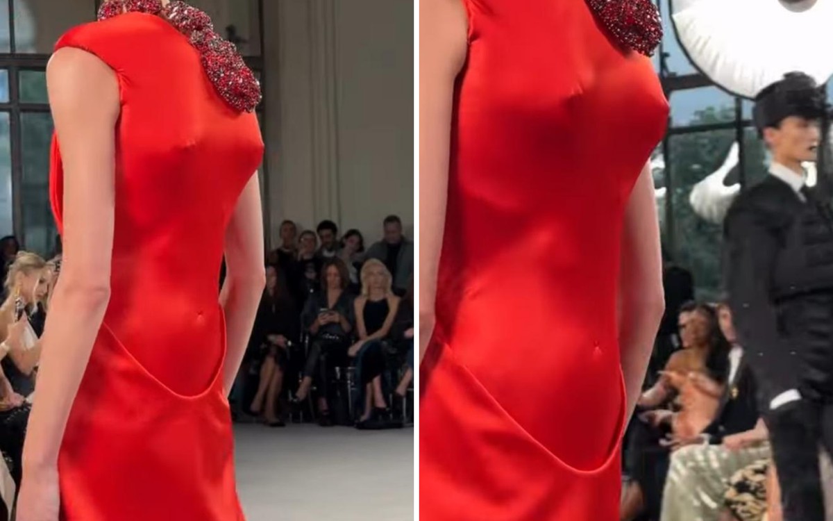 Grife surpreende com vestido de relevo que cria ilusão de ótica na moda Schiaparelli impressiona com relevo de um corpo em vestido (Foto: Reprodução Instagram)