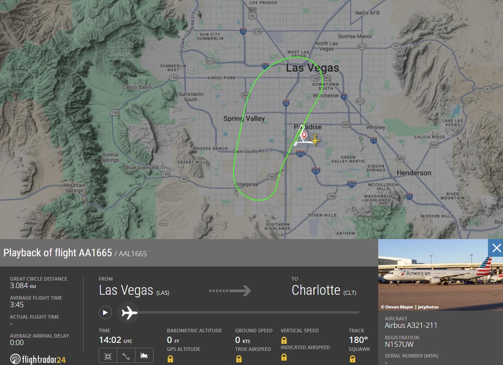 Trajeto de voo da American Airlines que volta a aeroporto em Los Angeles minutos após decolar em 25 de junho de 2025. (Foto: Reprodução/FlightRadar24)