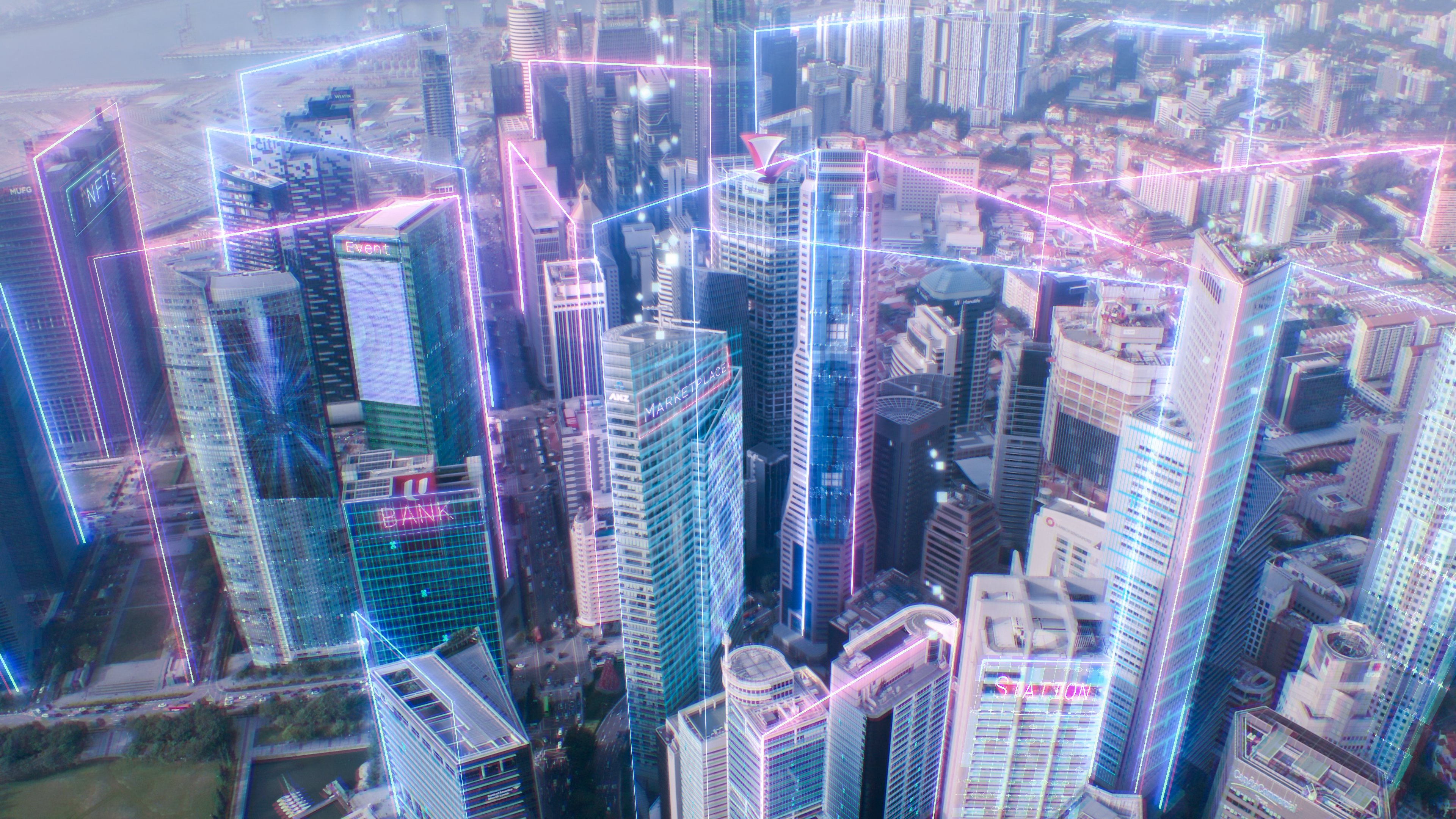 Gigantes de cripto escolhem empresa por sua inovação e confiabilidade no mercado Cidade inteligente e conceito de metaversos, luzes neon futuristas em movimento com vista aérea de uma paisagem urbana moderna para conceito de tecnologia de conexão de rede de dados, conceito de tecnologia descentralizada em blockchain, conceito de tecnologia de comunicação global (Foto: Getty Images/Reprodução)