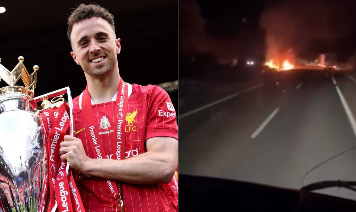 Caminhoneiro contestou relatório que atribui alta velocidade a acidente com Diogo Jota Testemunha gravou carro de Diogo Jota em chamas (Foto: Reprodução/Marca)