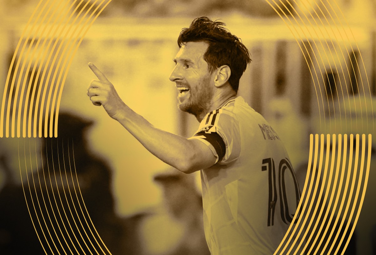 Lionel Messi, do Inter Miami (Foto: Editoria de arte e Rich Storry/Getty Images/AFP)