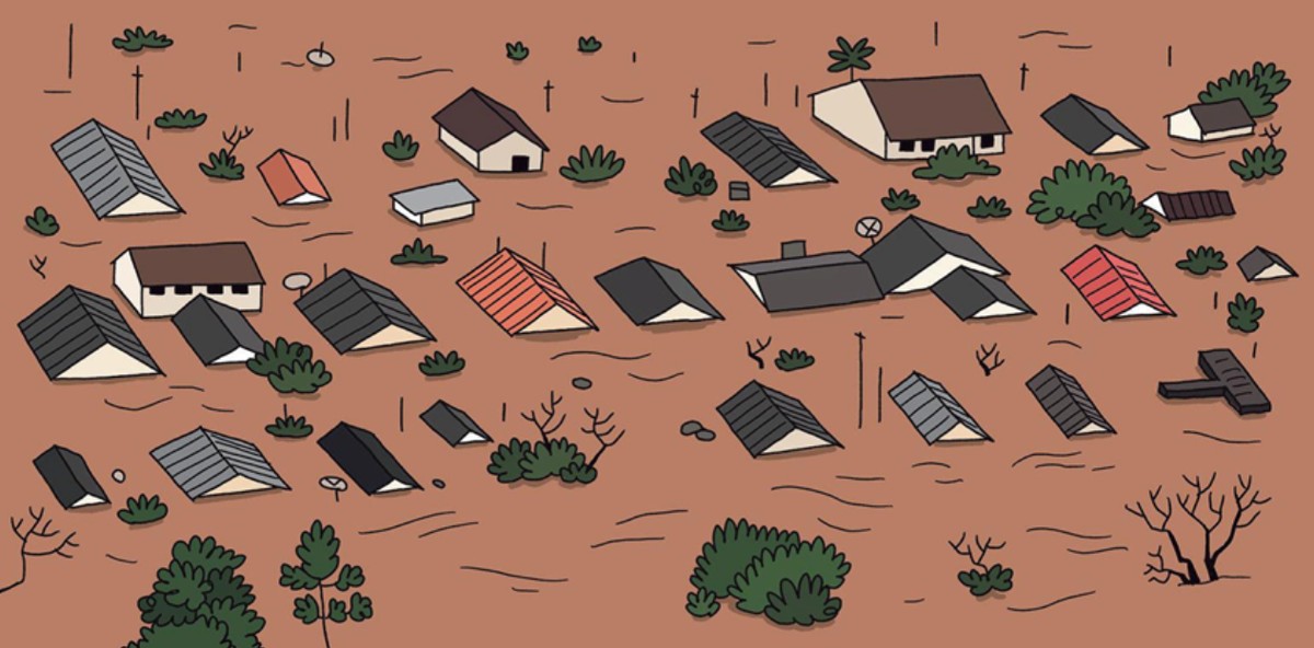 Histórias de sobreviventes das enchentes no Rio Grande do Sul são contadas em HQ Imagem de “Água até aqui: histórias de luta, sobrevivência e recomeço na maior tragédia climática do Rio Grande do Sul”, novo trabalho do repórter e quadrinista Pablito Aguiar, que viveu na própria pele a tragédia (Foto: Divulgação)