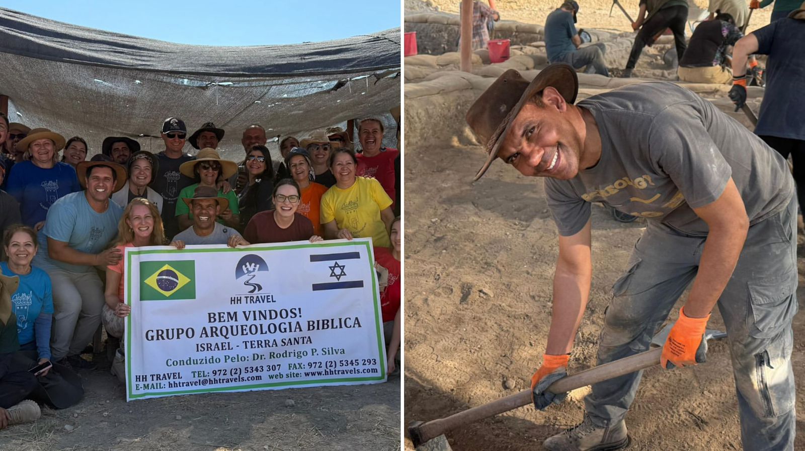 Brasileiros encontram vestígios cananitas em sítio arqueológico de Israel Rodrigo Silva e a equipe de escavação em Israel. (Foto: Reprodução/Instagram/Rodrigo Silva)
