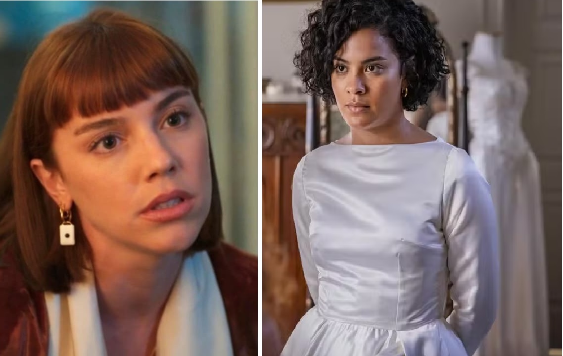 Solange (Alice Wegmann) e Maria de Fátima (Bella Campos). (Foto: Montagem/TV Globo)