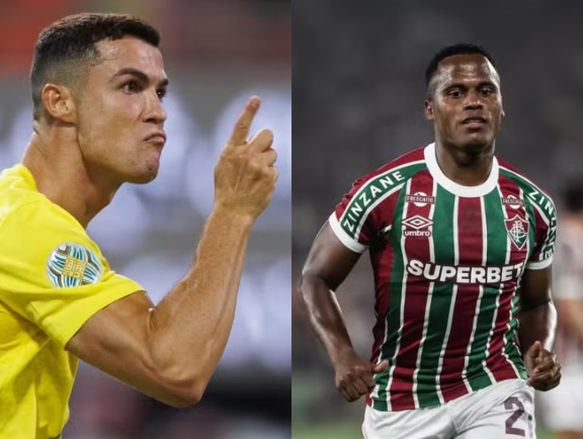 Cristiano Ronaldo tenta convencer Jhon Arias a se juntar ao Al Nassr com proposta milionária Cristiano Ronaldo ligou para Jhon Arias e o convidou para o futebol saudita, diz Asprilla (Foto: AFP//Divulgação Fluminense)