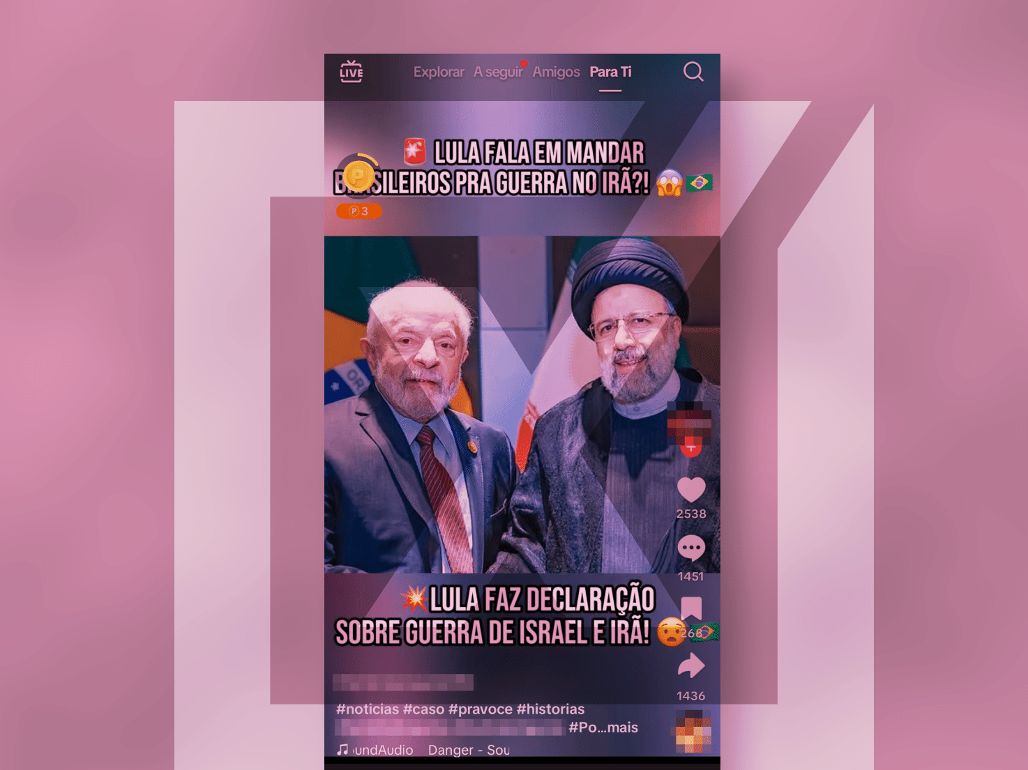 Lula não declarou apoio ao Irã na guerra, vídeo foi gerado por IA (Foto: Projeto Comprova)