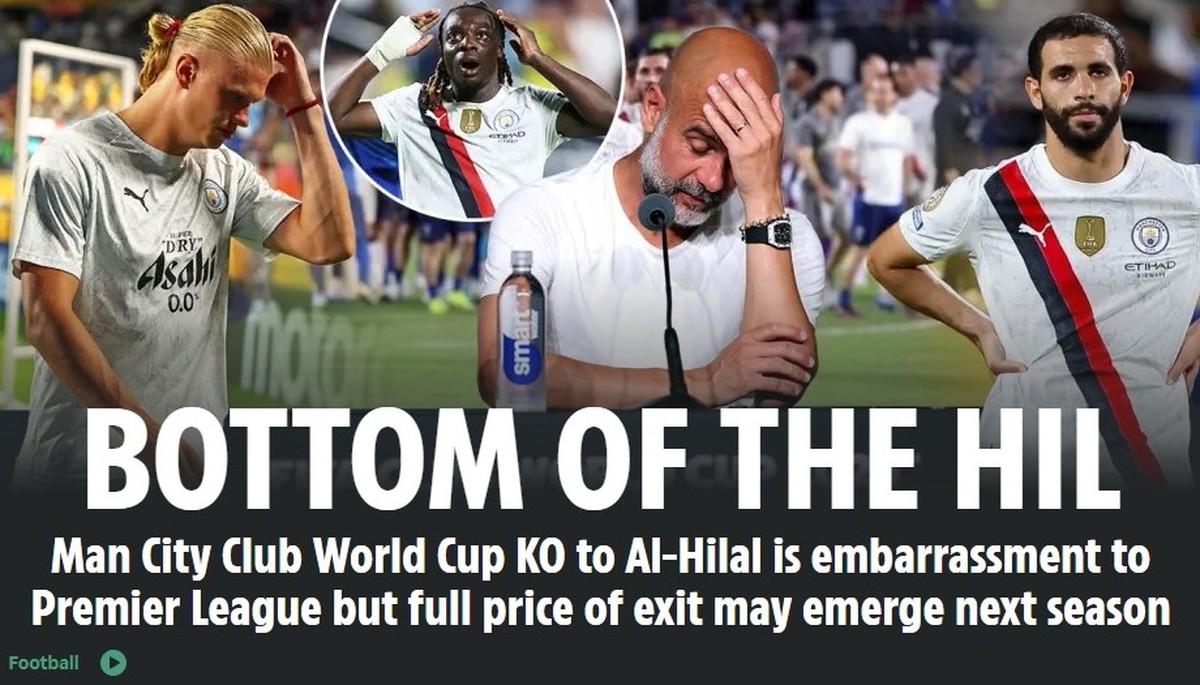 Imprensa inglesa critica eliminação do City no Mundial como 'vergonha' da Premier League Eliminação do City no Mundial é chamada de 'vergonha' por tabloide inglês (Foto: Reprodução/The Sun)
