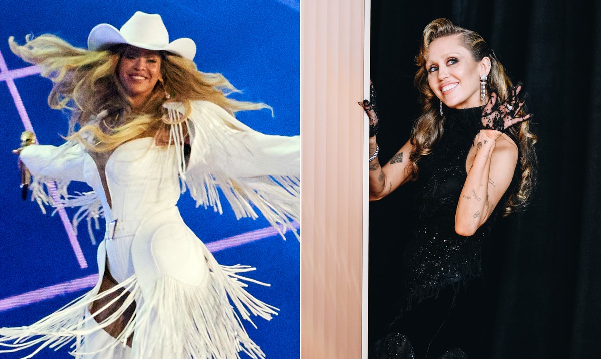 Beyoncé e Miley Cyrus encantam público com dueto surpresa em show em Paris Cantoras Beyoncé e Miley Cyrus (Foto: Nina Westervelt/The New York Times)