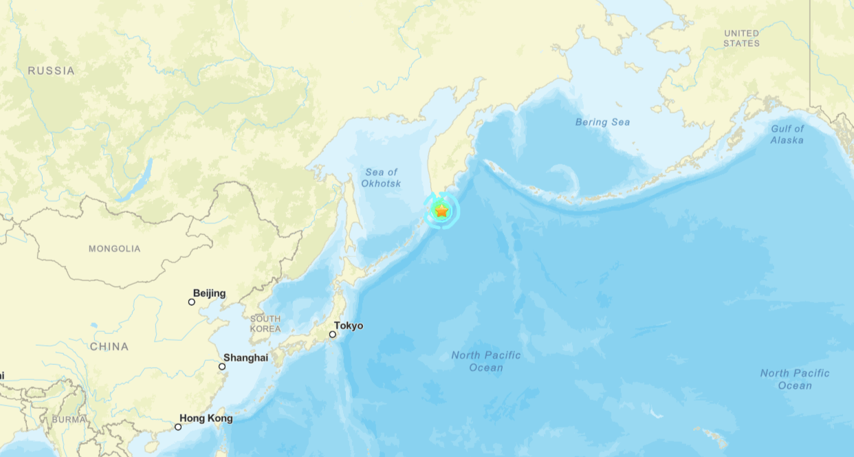 Terremoto de 6,8 graus sacode região Leste da Rússia e causa preocupação Epicentro do terremoto no Leste da Rússia registrado neste domingo (Foto: USGS/Reprodução)