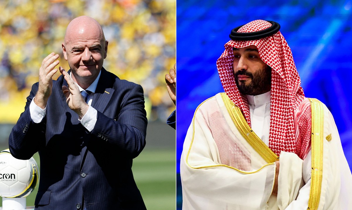 O presidente da Fifa, Gianni Infantino, e o príncipe herdeiro da Arábia Saudita, Mohammed Bin Salman: aliados (Foto: Montagem com fotos de AFP)