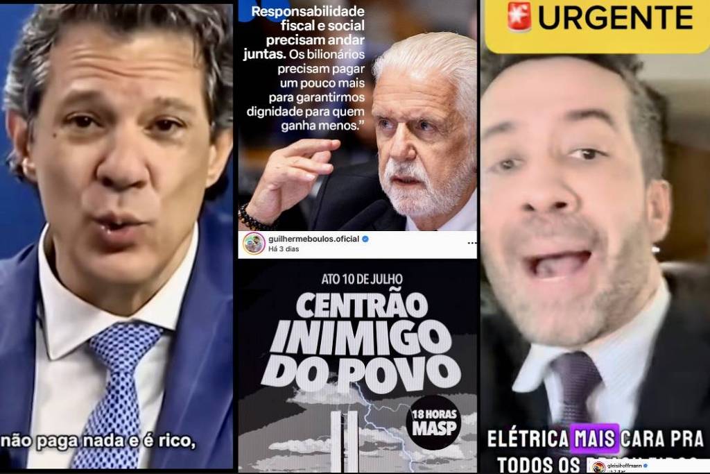 Lulistas promovem debate 'ricos versus pobres' e miram no Congresso Nacional Governistas e petistas inundam suas redes sociais com o mote ricos x pobres, em defesa do governo Lula (Foto: Reprodução/@fernandohaddadoficial, @guilhermeboulos.oficial, @jaqueswagner e @andrejanones no Instagram)