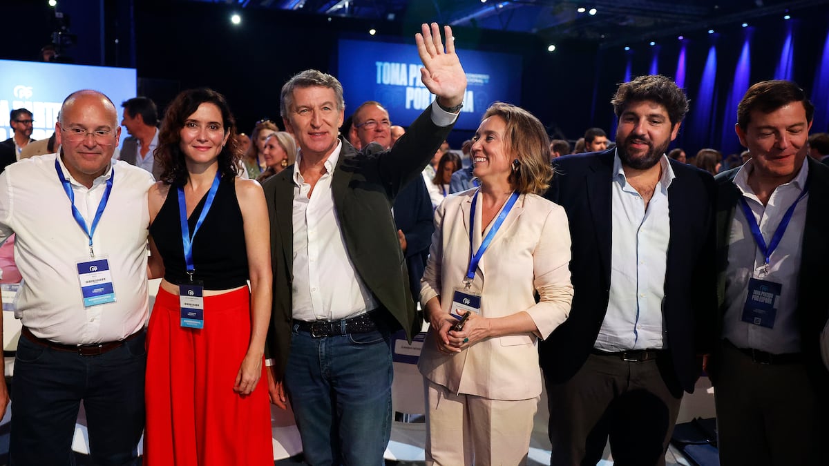 PP inicia congresso com foco nas críticas à corrupção do PSOE Alberto Núñez Feijóo, presidente do Partido Popular, no congresso do PP nesta sexta-feira em Madri. (Foto: Álvaro García)