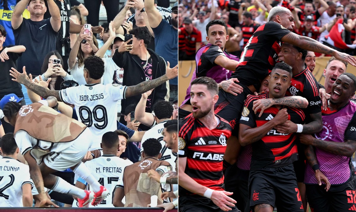 "Brasil celebra vitória no Mundial com seu jeito único e peculiar" Botafogo e Flamengo deixam — (Foto: Frederic J. Brown / AFP; David Ramos / GETTY IMAGES NORTH AMERICA / Getty Images via AFP)