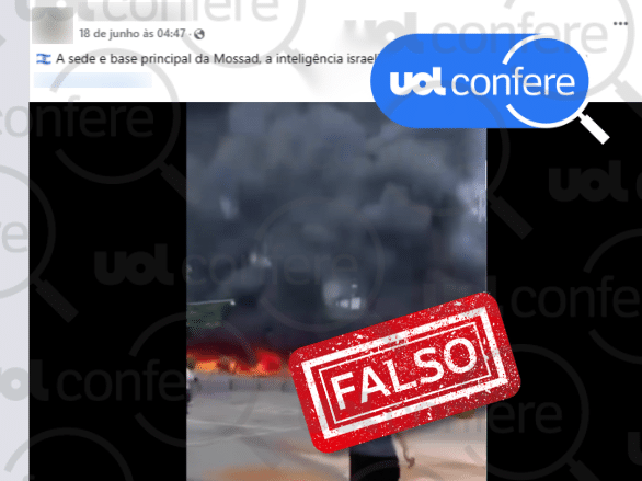 Gravação revela incêndio na China e desmente ataque do Irã a Israel Vídeo de incêndio não foi feita em Israel, nem mostra ataque do Irã ao país (Foto: Arte/UOL Confere sobre Reprodução Facebook)