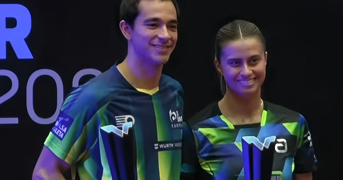 Calderano e Takahashi conquistam medalhas de ouro no WTT Contender em Buenos Aires Calderano e Takahashi batem indianos e ganham 1º ouro da dupla no WTT Contender de Buenos Aires (Foto: Reprodução/CazéTV)