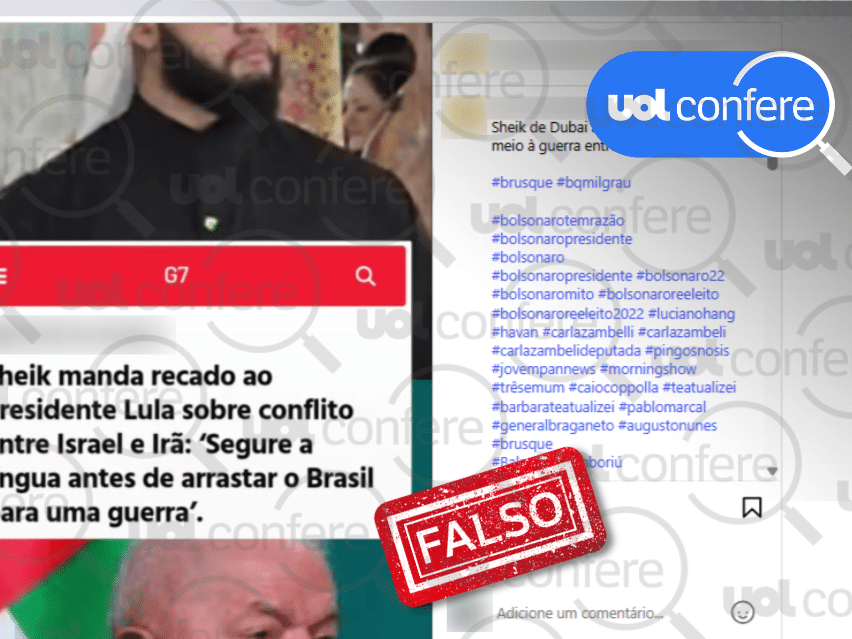 Xeque desmente recado a Lula sobre guerra entre Irã e Israel como piada Posts compartilham peça de humor sobre Lula como se fosse notícia real (Foto: Arte/UOL sobre Reprodução/Instagram)
