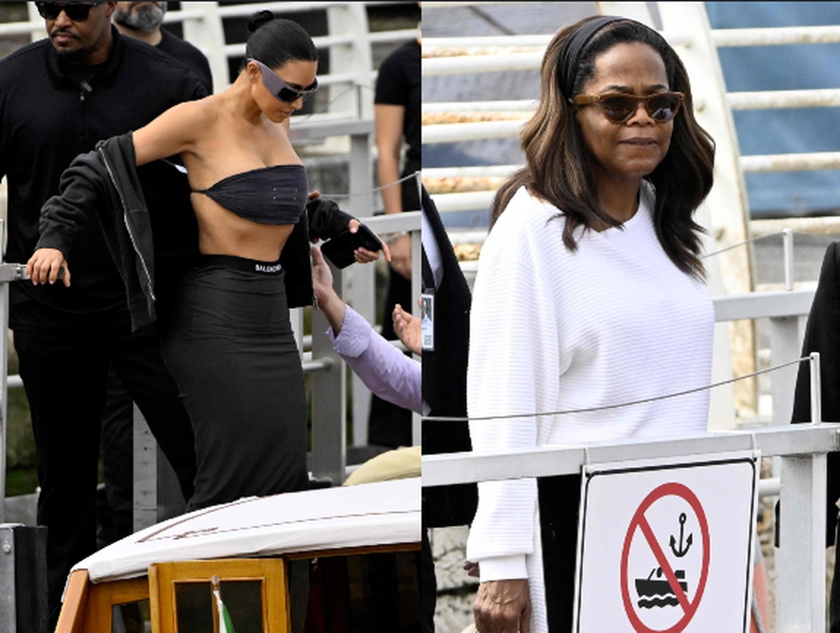 Celebridades desfilam em Veneza para o luxuoso casamento de Jeff Bezos e Lauren Sánchez Kim Kardashian e Oprah Winfrey no desembarque em Veneza (Foto: AFP)