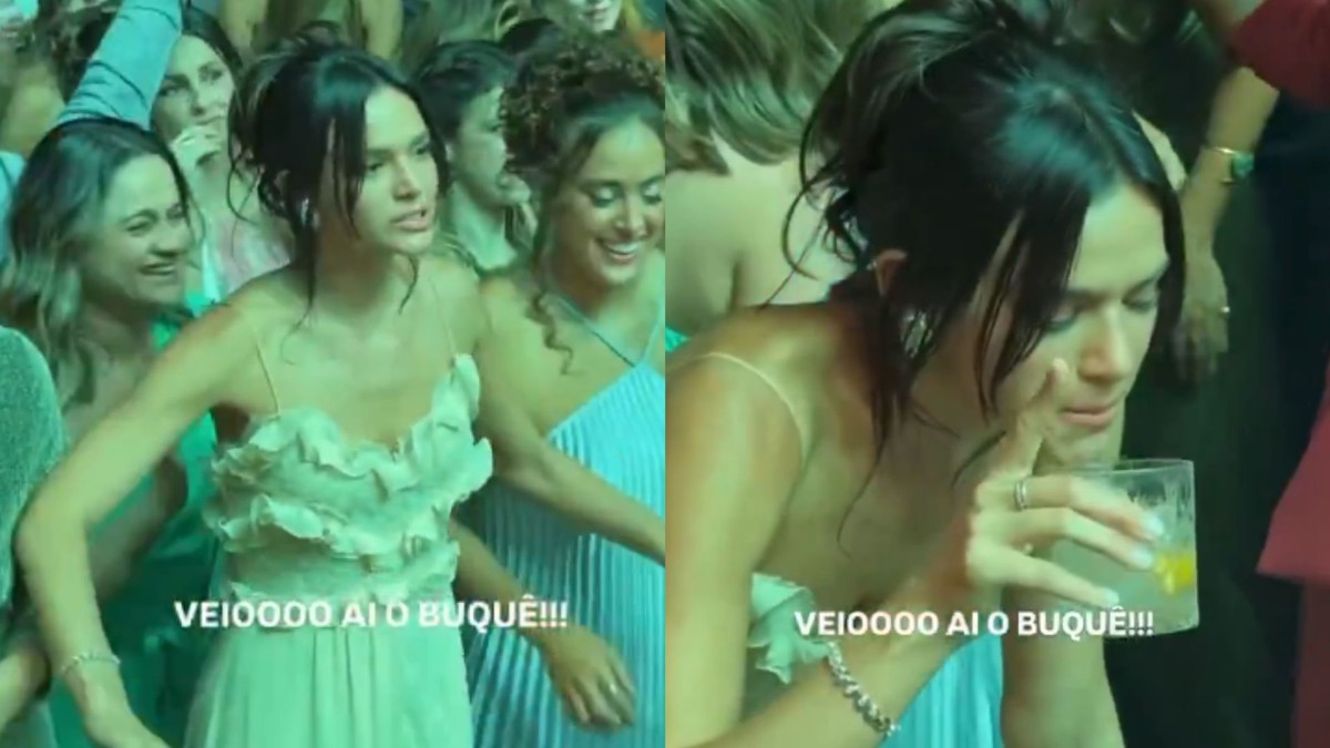 Bruna Marquezine diverte internautas ao errar buquê em casamento de amiga Bruna aparece animadíssima antes da tradicional jogada do buquê (Foto: Reprodução/Instagram)