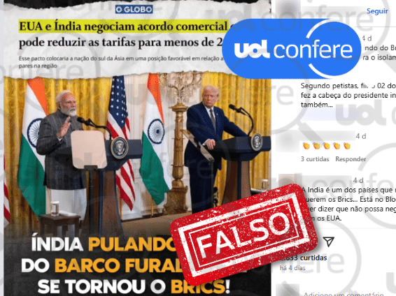 Índia não anunciou saída do Brics; país presidirá bloco econômico em 2026 (Foto: Arte/UOL sobre Reprodução/Instagram)
