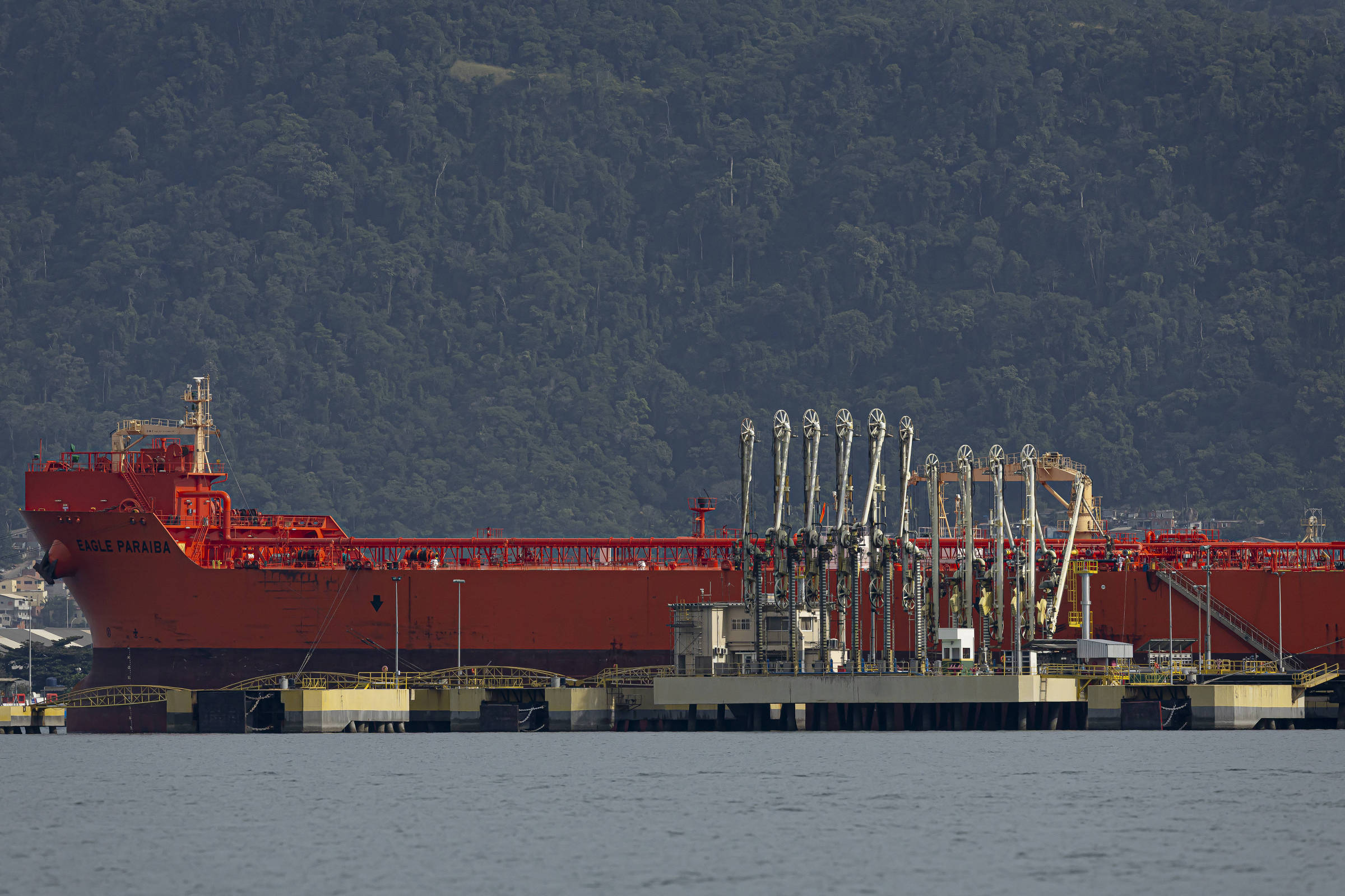 Armadores solicitam liberação de contêineres em leilão no porto de São Sebastião Navio cargueiro atracado no porto de São Sebastião, no litoral norte de São Paulo (Foto: Rubens Cavallari-4.jun.24/Folhapress)