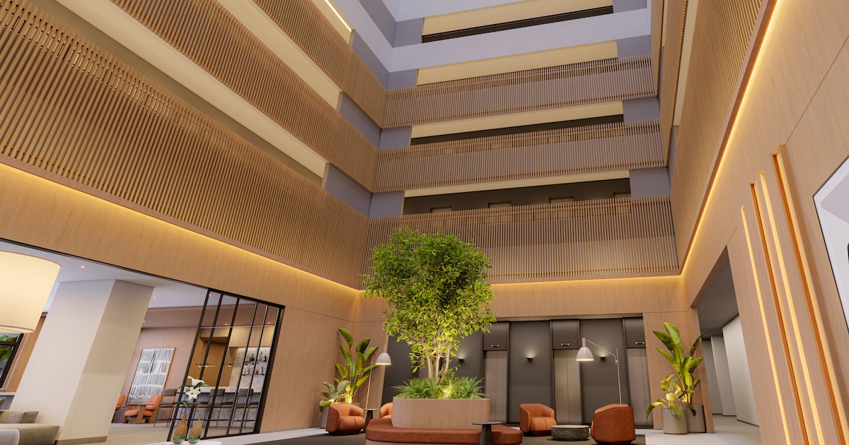 Eztec e Diálogo projetam crescimento contínuo após recordes em 2024 Lançado pela Eztec em Moema, o SP 360 possui amplo átrio para acesso aos apartamentos e estúdios (Foto: Eztec/Divulgação)
