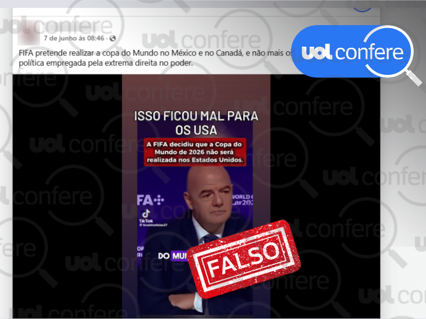 Fifa não tirou a Copa do Mundo de 2026 dos Estados Unidos (Foto: Arte/UOL Confere sobre reprodução/Facebook)