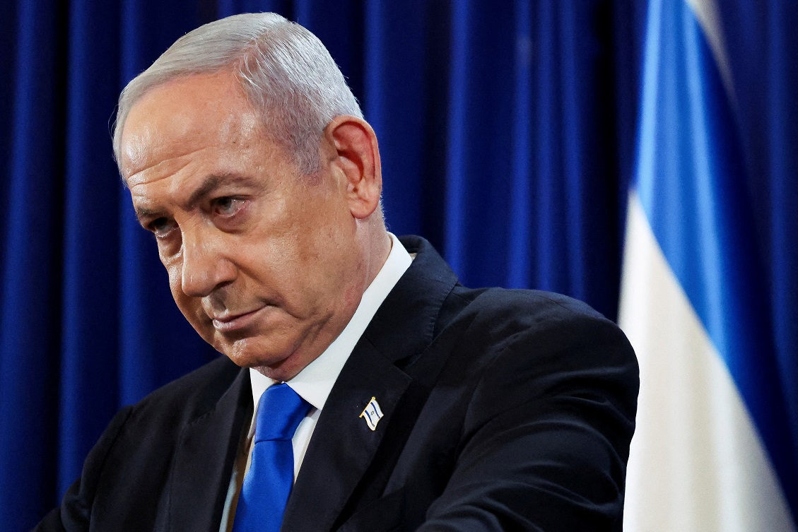 Primeiro-ministro israelense Benjamin Netanyahu em coletiva de imprensa em Tel Aviv, Israel - 13/07/2024 (Foto: Nir Elias/Pool via Getty Images)