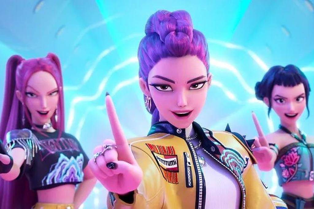 'Guerreiras do K-pop' conquista 33 milhões de acessos em apenas duas semanas na Netflix Rumi, Mira e Zoey formam o grupo musical Huntr/x, uma banda fictícia retratada no filme 'Guerreiras do K-pop' - Netflix (Foto: Reprodução)