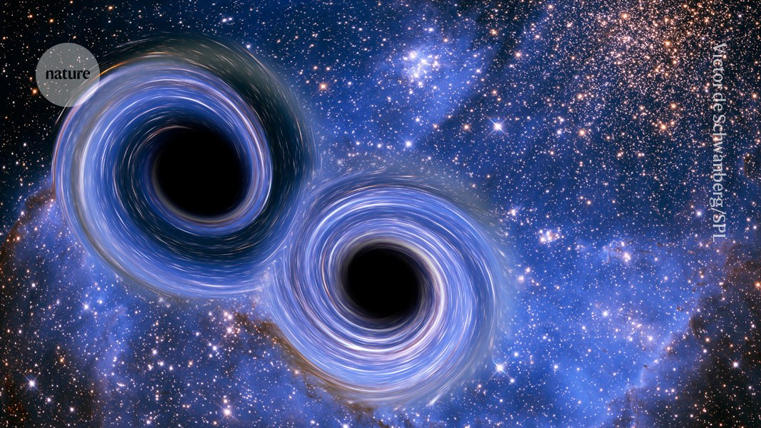 Fusão de buracos negros gigantes é a maior já registrada na história Impressão artística da fusão de dois buracos negros, que pode ser detectada na Terra através das ondas gravitacionais criadas pela colisão. (Foto: Victor de Schwanberg/SPL)