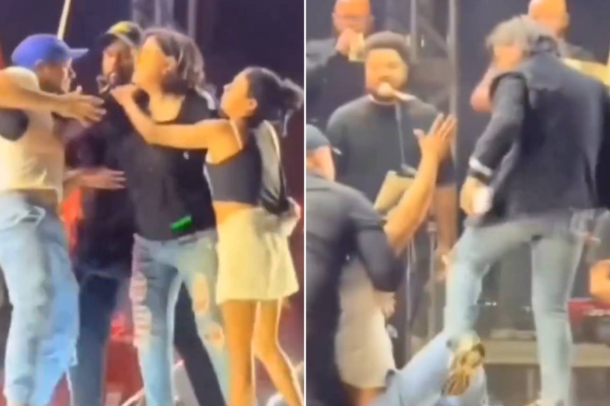 Roberta Miranda se defende após empurrão e chute em fã durante show ao vivo Roberta Miranda empurra e chuta homem que invadiu o palco do seu show em Campos Salles (Foto: Reprodução/Instagram)
