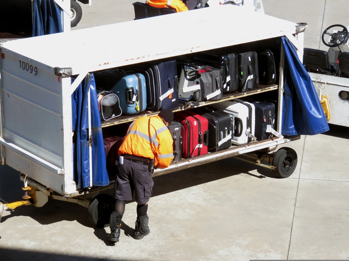 Funcionários de um aeroporto ajeitam malas num contêiner (Foto: Reprodução / Pixabay)