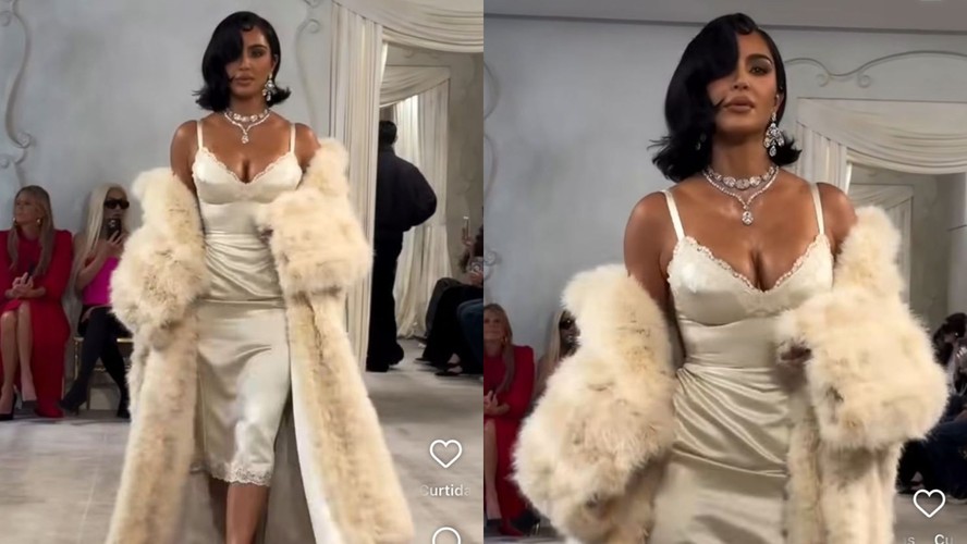 Kim Kardashian desfila para a Balenciaga na semana de alta-costura (Foto: Reprodução/Instagram)